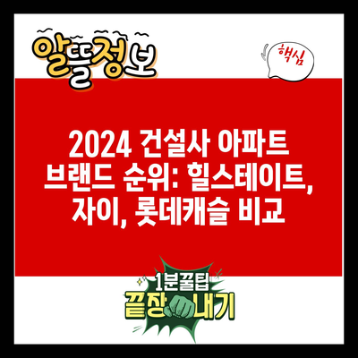 2024 건설사 아파트 브랜드 순위: 힐스테이트, 자이, 롯데캐슬 비교