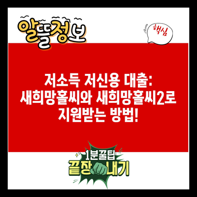 저소득 저신용 대출: 새희망홀씨와 새희망홀씨2로 지원받는 방법!