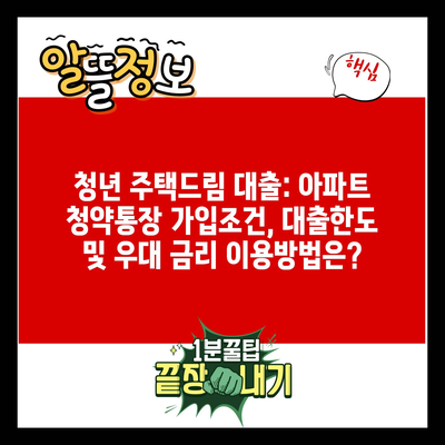 청년 주택드림 대출: 아파트 청약통장 가입조건, 대출한도 및 우대 금리 이용방법은?