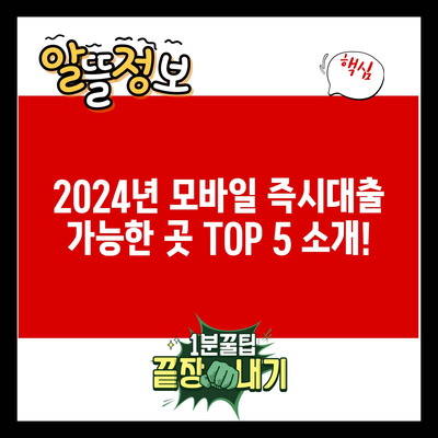 2024년 모바일 즉시대출 가능한 곳 TOP 5 소개!