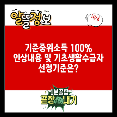 기준중위소득 100% 인상내용 및 기초생활수급자 선정기준은?