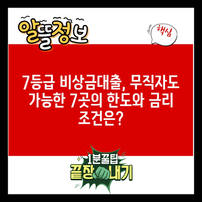 7등급 비상금대출, 무직자도 가능한 7곳의 한도와 금리 조건은?