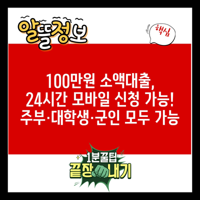 100만원 소액대출, 24시간 모바일 신청 가능! 주부·대학생·군인 모두 가능