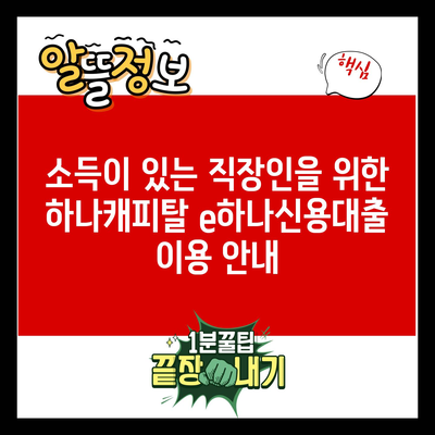 소득이 있는 직장인을 위한 하나캐피탈 e하나신용대출 이용 안내