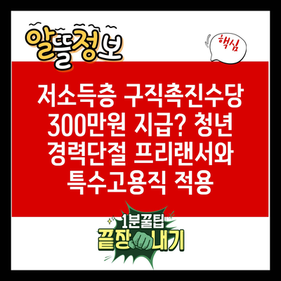 저소득층 구직촉진수당 300만원 지급? 청년 경력단절 프리랜서와 특수고용직 적용