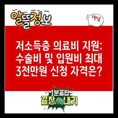 저소득층 의료비 지원: 수술비 및 입원비 최대 3천만원 신청 자격은?