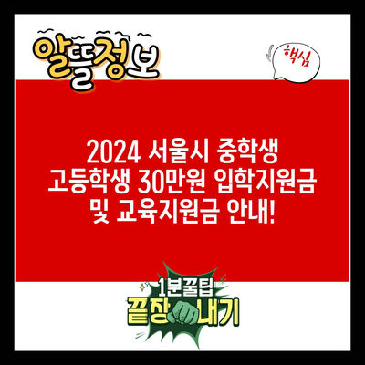 2024 서울시 중학생 고등학생 30만원 입학지원금 및 교육지원금 안내!