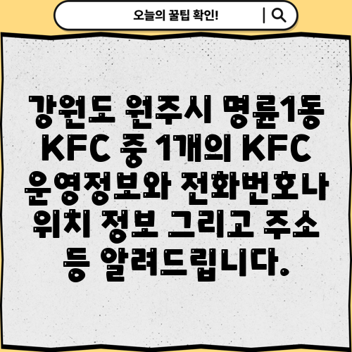 강원도 원주시 명륜1동 KFC 중 1개의 KFC 운영정보와 전화번호나 위치 정보 그리고 주소 등 알려드립니다.