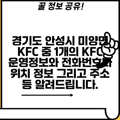 경기도 안성시 미양면 KFC 중 1개의 KFC 운영정보와 전화번호나 위치 정보 그리고 주소 등 알려드립니다.