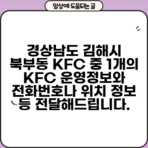 경상남도 김해시 북부동 KFC 중 1개의 KFC 운영정보와 전화번호나 위치 정보 등 전달해드립니다.