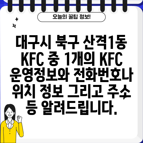 대구시 북구 산격1동 KFC 중 1개의 KFC 운영정보와 전화번호나 위치 정보 그리고 주소 등 알려드립니다.