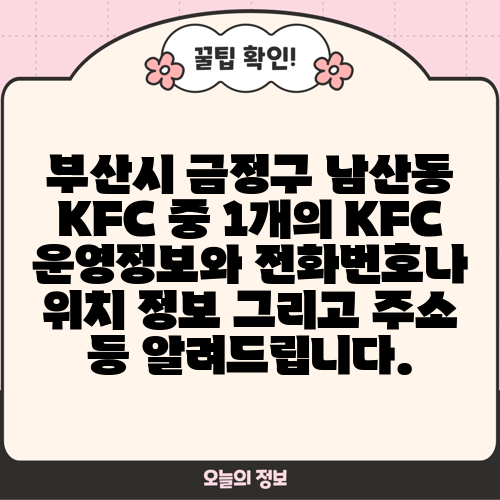부산시 금정구 남산동 KFC 중 1개의 KFC 운영정보와 전화번호나 위치 정보 그리고 주소 등 알려드립니다.