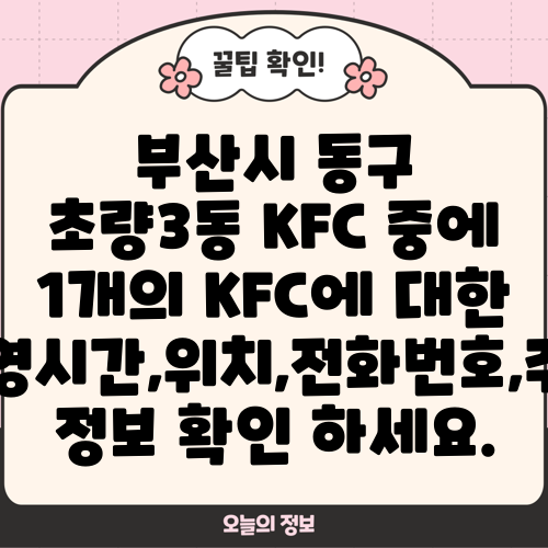 부산시 동구 초량3동 KFC 중에 1개의 KFC에 대한 운영시간,위치,전화번호,주소 정보 확인 하세요.