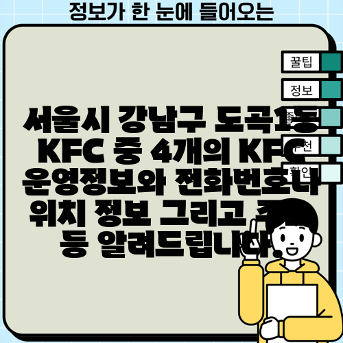 서울시 강남구 도곡1동 KFC 중 4개의 KFC 운영정보와 전화번호나 위치 정보 그리고 주소 등 알려드립니다.