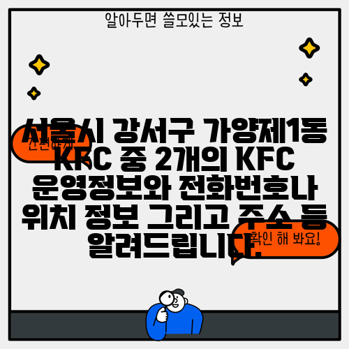 서울시 강서구 가양제1동 KFC 중 2개의 KFC 운영정보와 전화번호나 위치 정보 그리고 주소 등 알려드립니다.