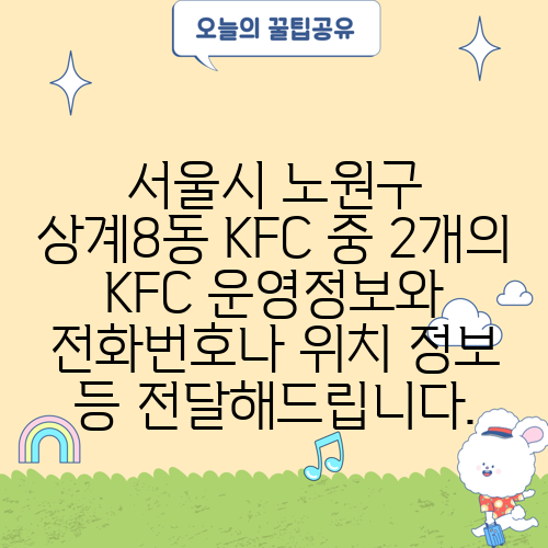서울시 노원구 상계8동 KFC 중 2개의 KFC 운영정보와 전화번호나 위치 정보 등 전달해드립니다.