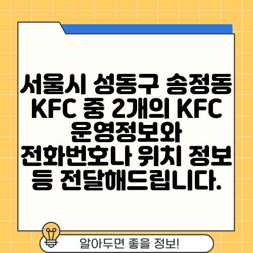 서울시 성동구 송정동 KFC 중 2개의 KFC 운영정보와 전화번호나 위치 정보 등 전달해드립니다.