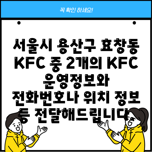 서울시 용산구 효창동 KFC 중 2개의 KFC 운영정보와 전화번호나 위치 정보 등 전달해드립니다.