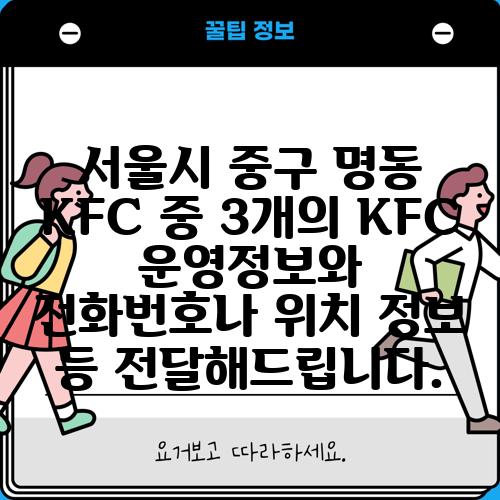 서울시 중구 명동 KFC 중 3개의 KFC 운영정보와 전화번호나 위치 정보 등 전달해드립니다.