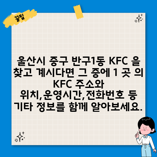 울산시 중구 반구1동 KFC 을 찾고 계시다면 그 중에 1 곳 의 KFC 주소와 위치,운영시간,전화번호 등 기타 정보를 함께 알아보세요.