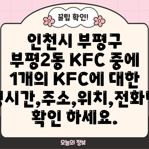 인천시 부평구 부평2동 KFC 중에 1개의 KFC에 대한 운영시간,주소,위치,전화번호 확인 하세요.