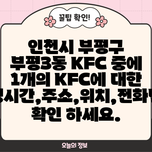 인천시 부평구 부평3동 KFC 중에 1개의 KFC에 대한 운영시간,주소,위치,전화번호 확인 하세요.