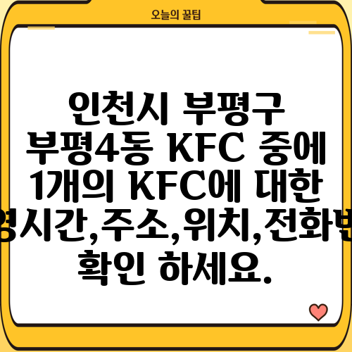 인천시 부평구 부평4동 KFC 중에 1개의 KFC에 대한 운영시간,주소,위치,전화번호 확인 하세요.