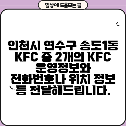 인천시 연수구 송도1동 KFC 중 2개의 KFC 운영정보와 전화번호나 위치 정보 등 전달해드립니다.