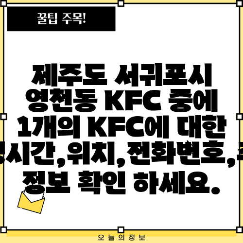 제주도 서귀포시 영천동 KFC 중에 1개의 KFC에 대한 운영시간,위치,전화번호,주소 정보 확인 하세요.