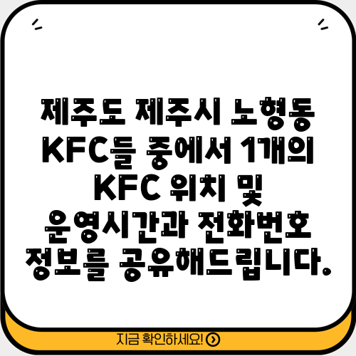 제주도 제주시 노형동 KFC들 중에서 1개의 KFC 위치 및 운영시간과 전화번호 정보를 공유해드립니다.