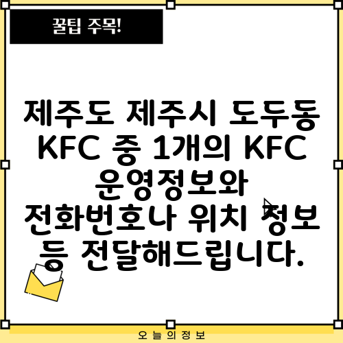 제주도 제주시 도두동 KFC 중 1개의 KFC 운영정보와 전화번호나 위치 정보 등 전달해드립니다.
