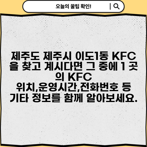 제주도 제주시 이도1동 KFC 을 찾고 계시다면 그 중에 1 곳 의 KFC 위치,운영시간,전화번호 등 기타 정보를 함께 알아보세요.