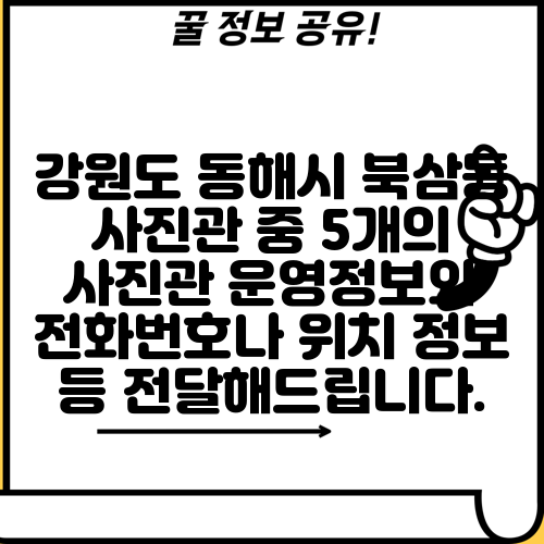 강원도 동해시 북삼동 사진관 중 5개의 사진관 운영정보와 전화번호나 위치 정보 등 전달해드립니다.