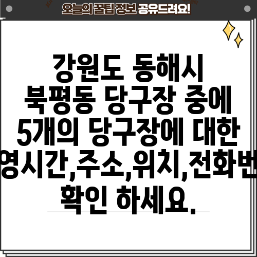 강원도 동해시 북평동 당구장 중에 5개의 당구장에 대한 운영시간,주소,위치,전화번호 확인 하세요.