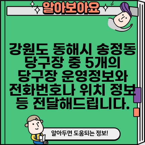 강원도 동해시 송정동 당구장 중 5개의 당구장 운영정보와 전화번호나 위치 정보 등 전달해드립니다.
