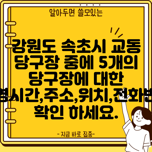 강원도 속초시 교동 당구장 중에 5개의 당구장에 대한 운영시간,주소,위치,전화번호 확인 하세요.
