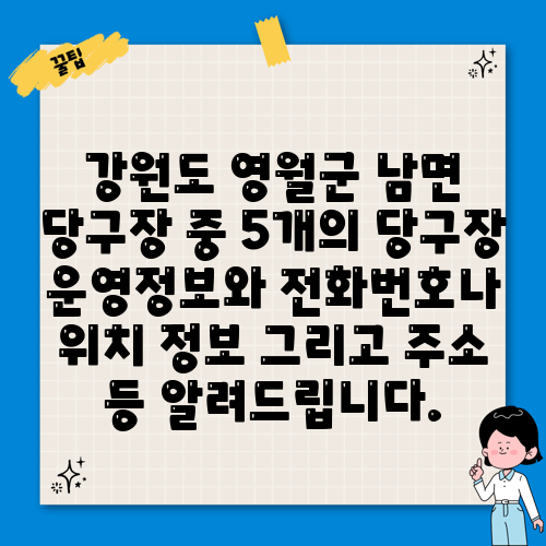 강원도 영월군 남면 당구장 중 5개의 당구장 운영정보와 전화번호나 위치 정보 그리고 주소 등 알려드립니다.