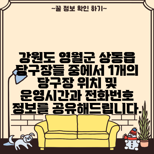 강원도 영월군 상동읍 당구장들 중에서 1개의 당구장 위치 및 운영시간과 전화번호 정보를 공유해드립니다.
