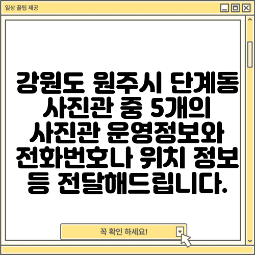 강원도 원주시 단계동 사진관 중 5개의 사진관 운영정보와 전화번호나 위치 정보 등 전달해드립니다.
