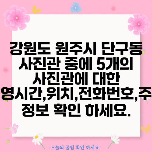 강원도 원주시 단구동 사진관 중에 5개의 사진관에 대한 운영시간,위치,전화번호,주소 정보 확인 하세요.