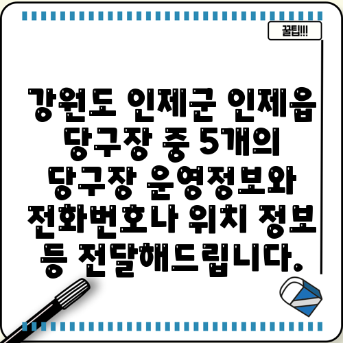 강원도 인제군 인제읍 당구장 중 5개의 당구장 운영정보와 전화번호나 위치 정보 등 전달해드립니다.