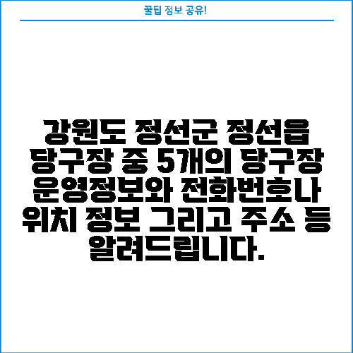 강원도 정선군 정선읍 당구장 중 5개의 당구장 운영정보와 전화번호나 위치 정보 그리고 주소 등 알려드립니다.