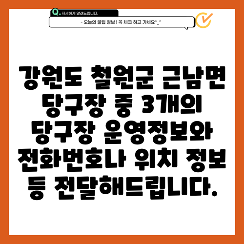 강원도 철원군 근남면 당구장 중 3개의 당구장 운영정보와 전화번호나 위치 정보 등 전달해드립니다.