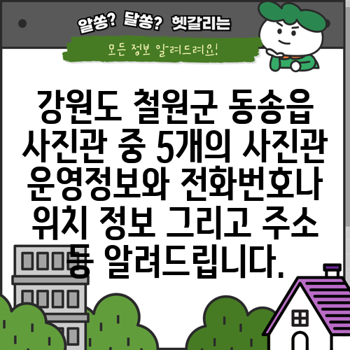 강원도 철원군 동송읍 사진관 중 5개의 사진관 운영정보와 전화번호나 위치 정보 그리고 주소 등 알려드립니다.