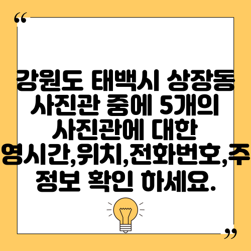 강원도 태백시 상장동 사진관 중에 5개의 사진관에 대한 운영시간,위치,전화번호,주소 정보 확인 하세요.