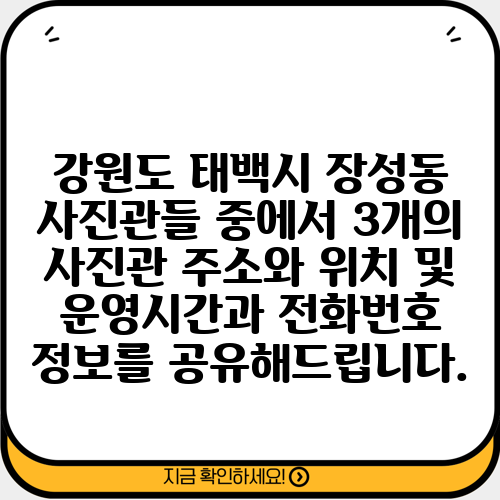 강원도 태백시 장성동 사진관들 중에서 3개의 사진관 주소와 위치 및 운영시간과 전화번호 정보를 공유해드립니다.