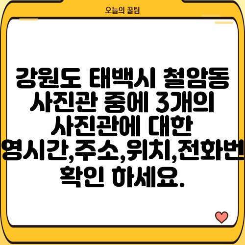강원도 태백시 철암동 사진관 중에 3개의 사진관에 대한 운영시간,주소,위치,전화번호 확인 하세요.