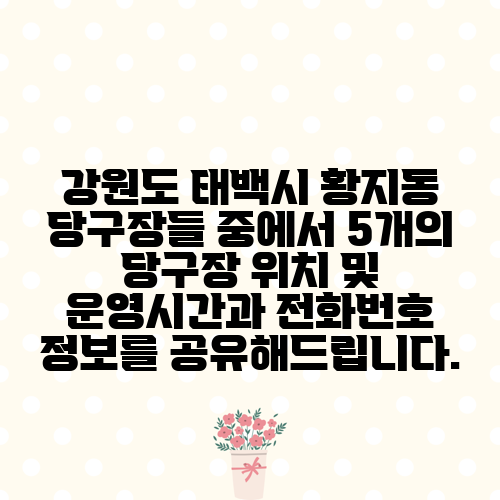 강원도 태백시 황지동 당구장들 중에서 5개의 당구장 위치 및 운영시간과 전화번호 정보를 공유해드립니다.