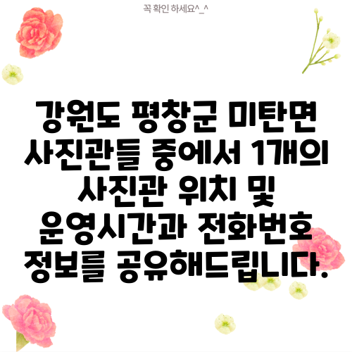 강원도 평창군 미탄면 사진관들 중에서 1개의 사진관 위치 및 운영시간과 전화번호 정보를 공유해드립니다.