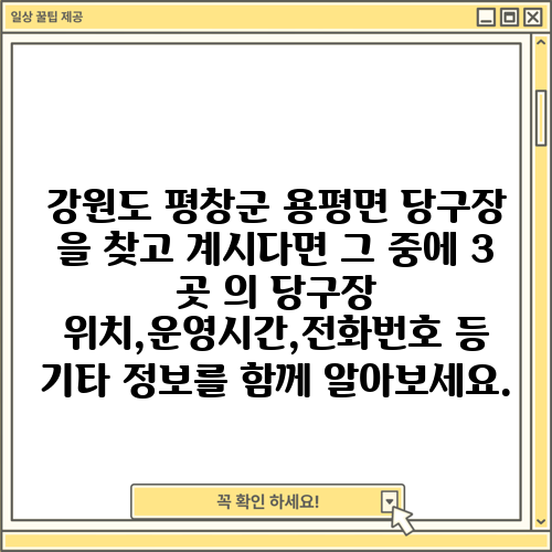 강원도 평창군 용평면 당구장 을 찾고 계시다면 그 중에 3 곳 의 당구장 위치,운영시간,전화번호 등 기타 정보를 함께 알아보세요.